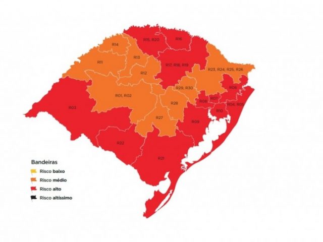 Mapa preliminar da 14ª rodada do Distanciamento Controlado tem 12 regiões em vermelho