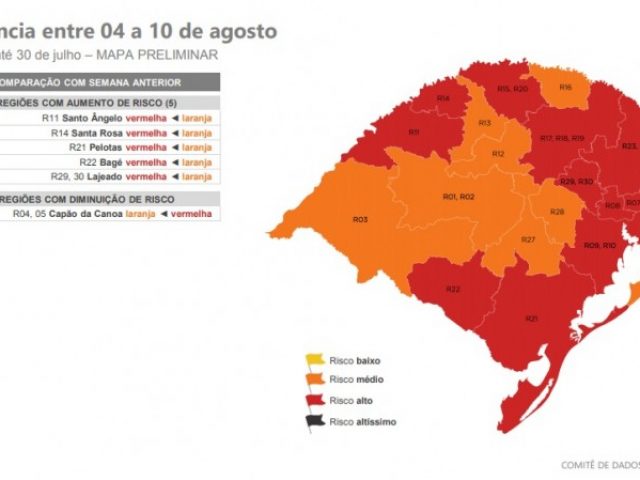 Mapa preliminar aponta 12 regiões em vermelho na 13ª rodada do Distanciamento Controlado