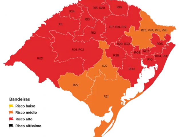 Rio Grande do Sul coloca 17 regiões em bandeira vermelha no mapa definitivo